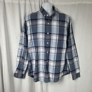 Express Shirt Mens XL Blue Plaid Button Down Long Sleeve Soft Wash Casual